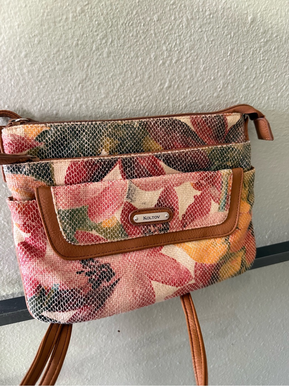 Koltov Multicolor Floral Snakeskin Print Crossbody Bag Tan Trim